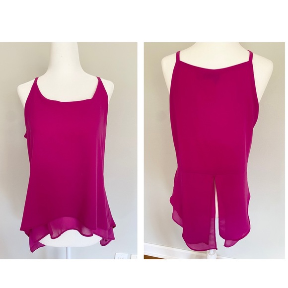 Dex Tops - DEX 1963 Double Layer Split-Back Fuchsia Tank